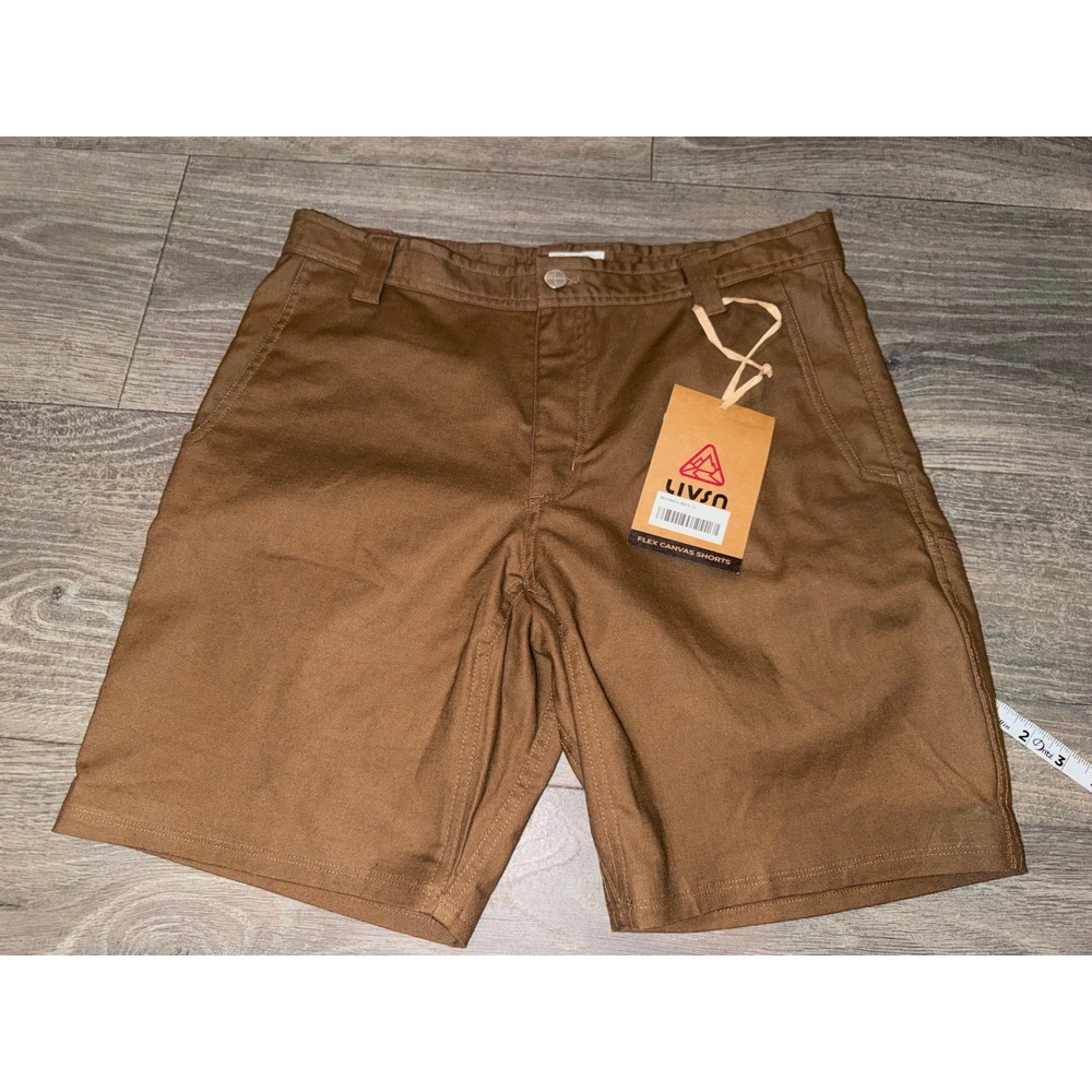 LIVSN Flex Canvas Shorts Mens 32 Brown Outdoor Hiking Utility Workwear New NWT